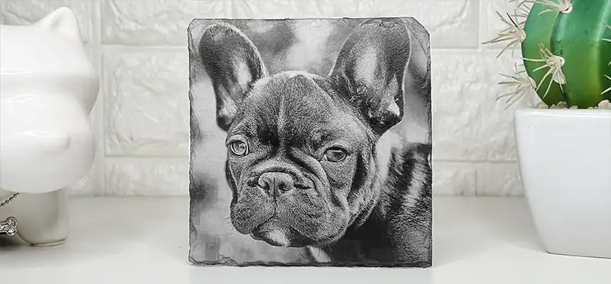 Photo engraved on black slate