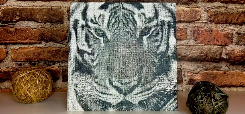 Tiger photo engraved on canvas