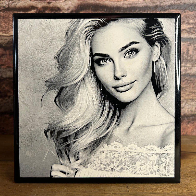 Engraved on White Tile (painted black)